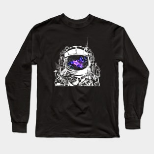 Traveling Astronaut Purple Galaxy Nebula Long Sleeve T-Shirt